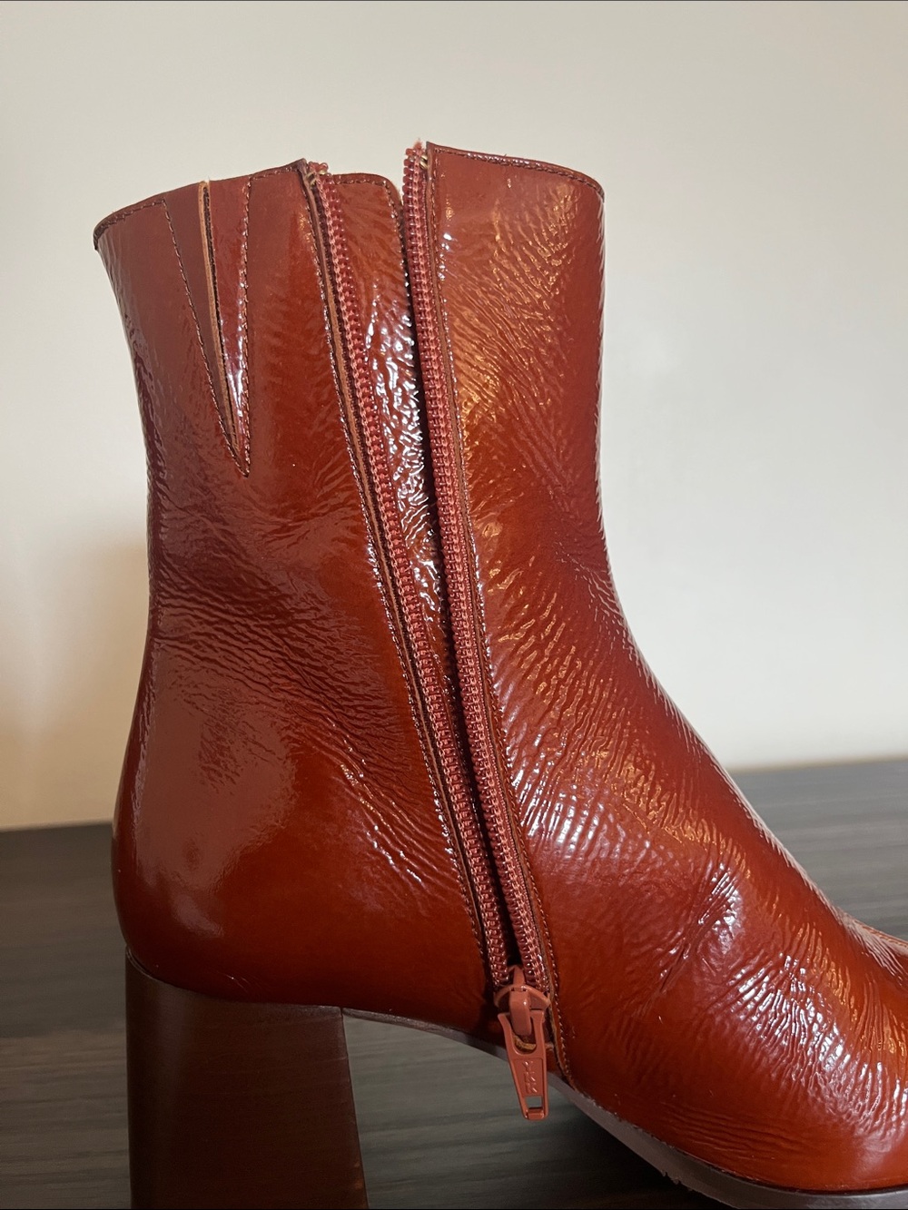 Sézane Axelle Patent Camel Ankle Boots Sz 6 - Picture 10 of 15